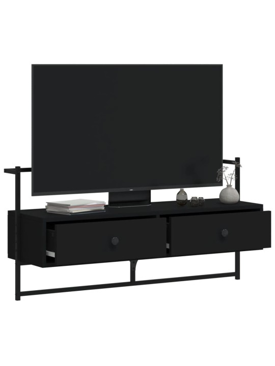 Sienas tv skapītis, melns, 100,5x30x51 cm, inženierijas koks