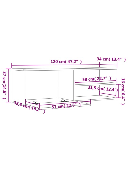 Tv skapītis, ozolkoka krāsa, 120x34x37 cm, inženierijas koks
