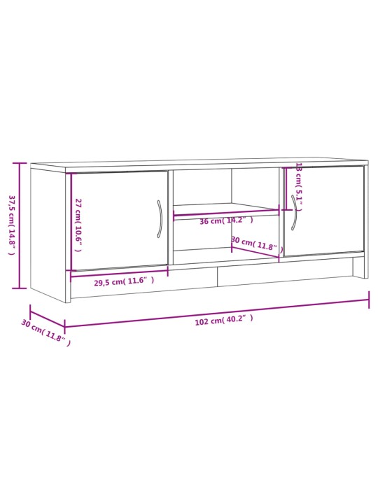 Tv skapītis, pelēka ozolkoka, 102x30x37,5 cm, inženierijas koks
