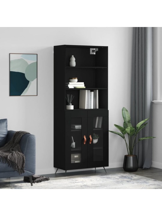 Augstais skapis, melns, 69,5x34x180 cm, inženierijas koks