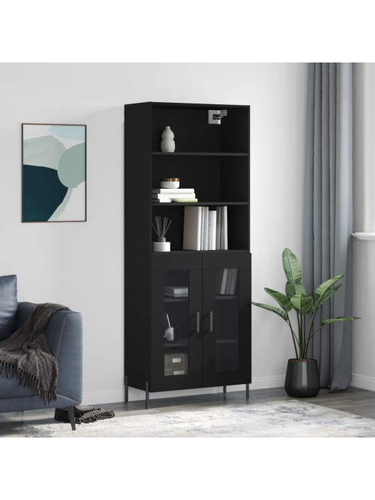 Augstais skapis, melns, 69,5x34x180 cm, inženierijas koks