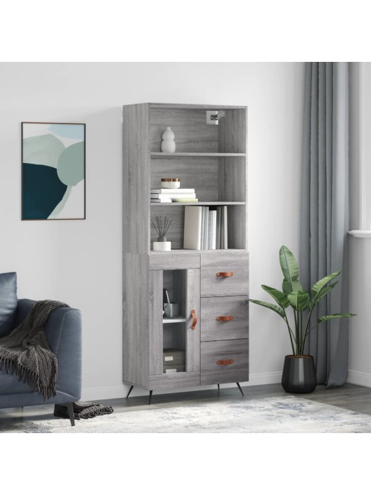 Augstais skapis, pelēks, 69,5x34x180 cm, inženierijas koks