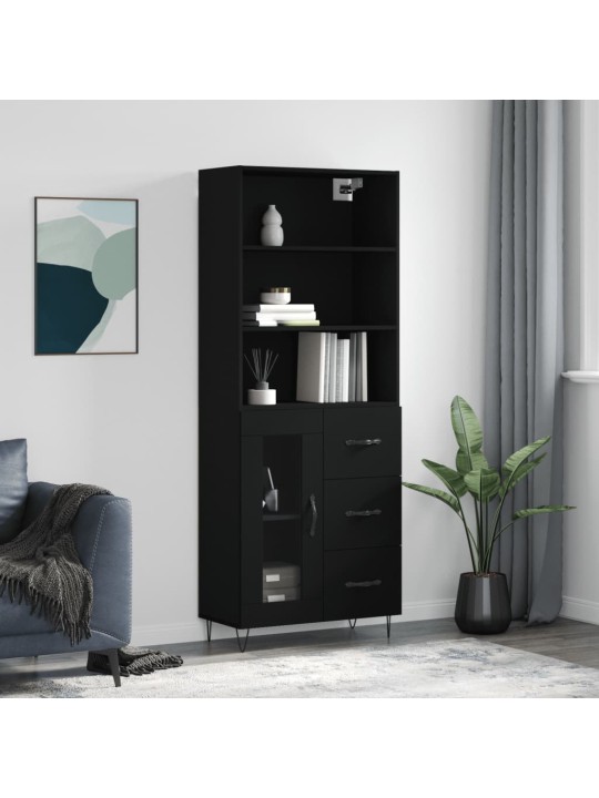 Augstais skapis, melns, 69,5x34x180 cm, inženierijas koks