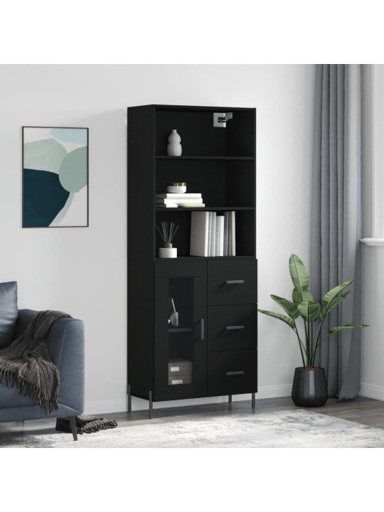 Augstais skapis, melns, 69,5x34x180 cm, inženierijas koks