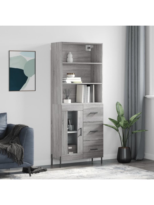 Augstais skapis, pelēks, 69,5x34x180 cm, inženierijas koks