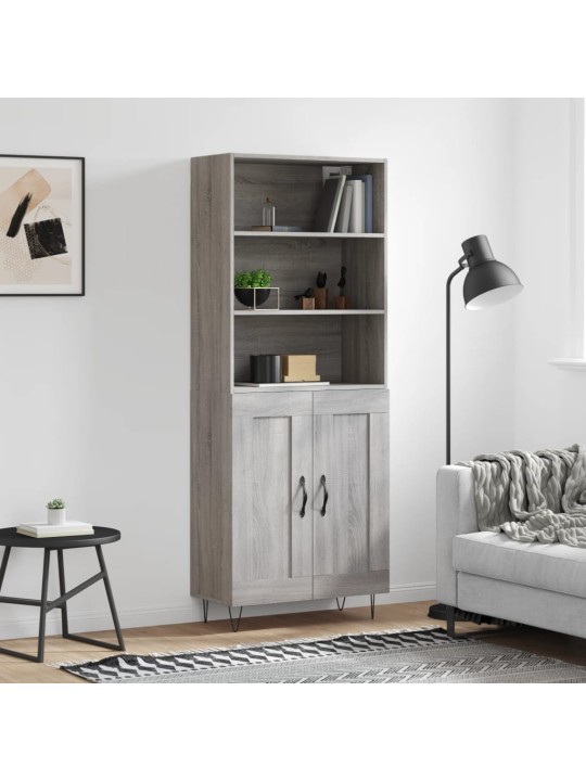 Augstais skapis, pelēks, 69,5x34x180 cm, inženierijas koks