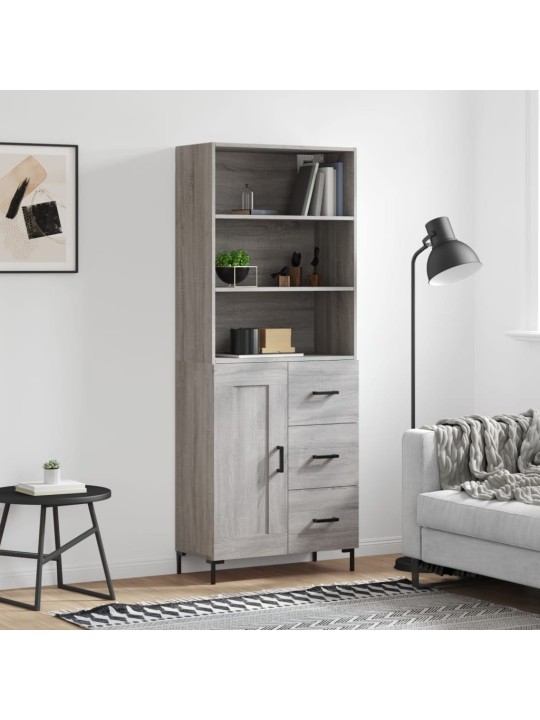 Augstais skapis, pelēks, 69,5x34x180 cm, inženierijas koks