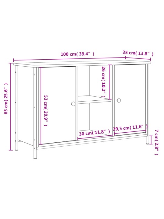 Tv skapītis, pelēka ozolkoka, 100x35x65 cm, inženierijas koks