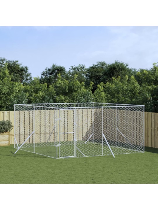 Suņu voljērs, sudraba krāsā, 4x4x2 m, cinkots tērauds