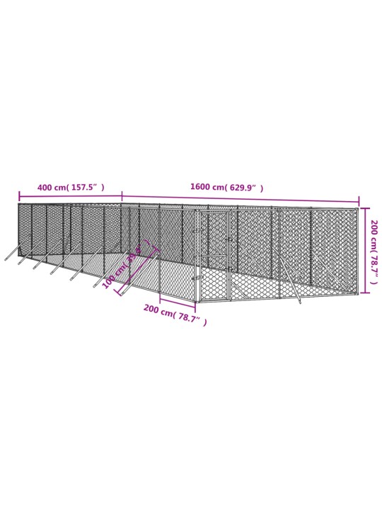 Suņu voljērs, sudraba krāsā, 4x16x2 m, cinkots tērauds