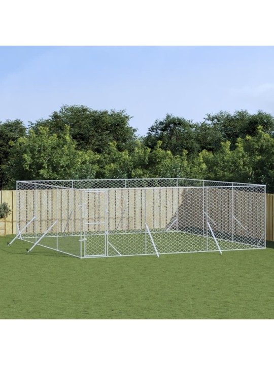 Suņu voljērs, 6x6x2 m, cinkots tērauds, sudraba krāsā