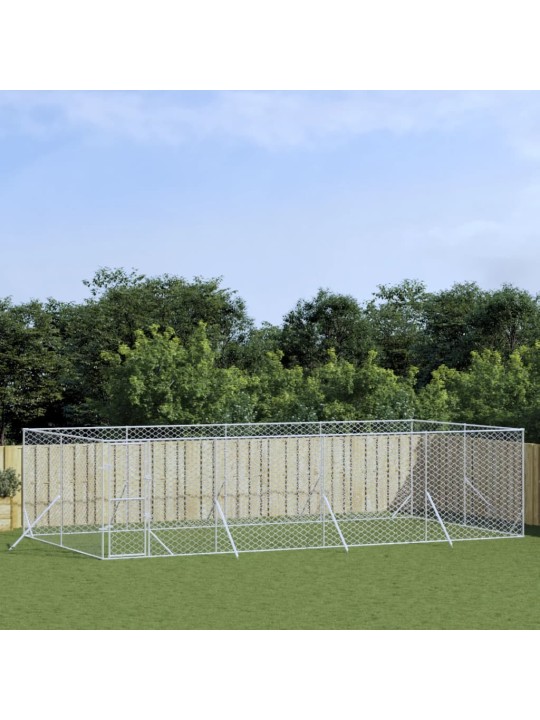 Suņu voljērs, 8x4x2 m, cinkots tērauds, sudraba krāsā