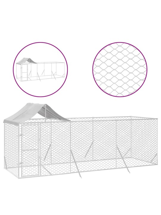 Suņu voljērs ar jumtu, 6x2x2,5m, cinkots tērauds, sudraba krāsā