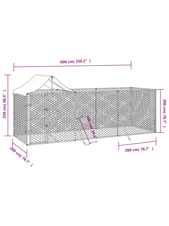 Suņu voljērs ar jumtu, 6x2x2,5m, cinkots tērauds, sudraba krāsā