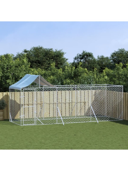 Suņu voljērs ar jumtu, 6x2x2,5m, cinkots tērauds, sudraba krāsā