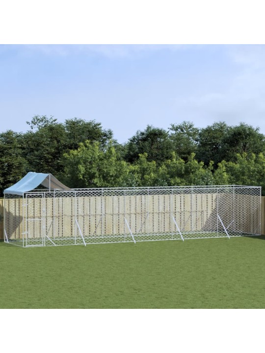 Suņu voljērs ar jumtu, 10x2x2,5m, cinkots tērauds,sudraba krāsā