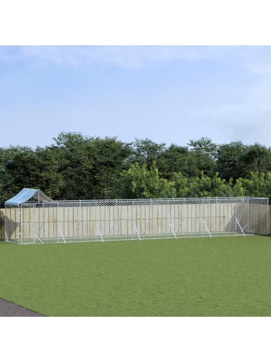 Suņu voljērs ar jumtu, 14x2x2,5m, cinkots tērauds,sudraba krāsā