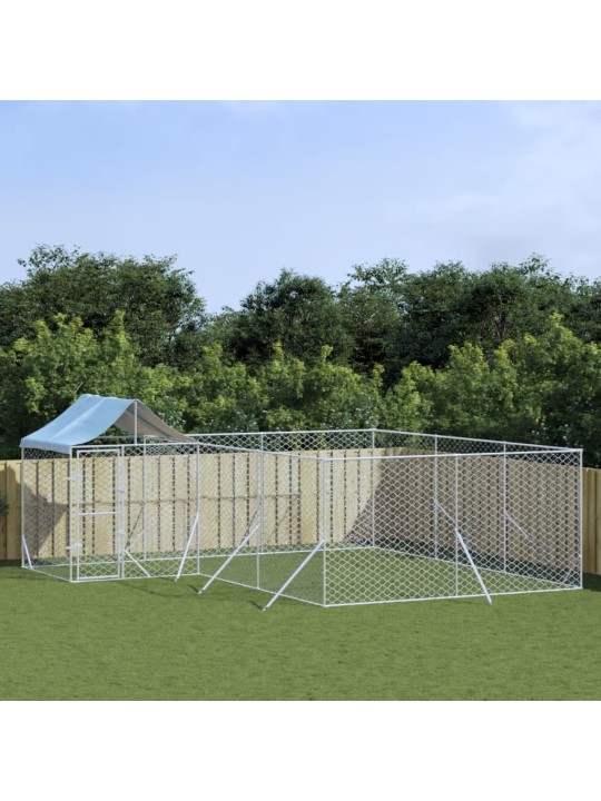 Suņu voljērs ar jumtu, 6x6x2,5m, cinkots tērauds, sudraba krāsā
