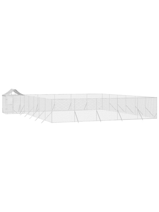 Suņu voljērs ar jumtu, 12x12x2,5m, cinkots tērauds, sudrabains