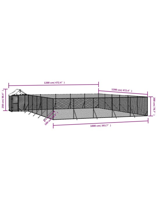 Suņu voljērs ar jumtu, 12x12x2,5m, cinkots tērauds, sudrabains