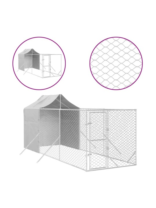 Suņu voljērs ar jumtu, 2x6x2,5m, cinkots tērauds, sudraba krāsā