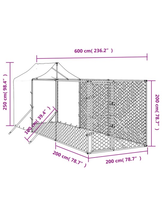 Suņu voljērs ar jumtu, 2x6x2,5m, cinkots tērauds, sudraba krāsā