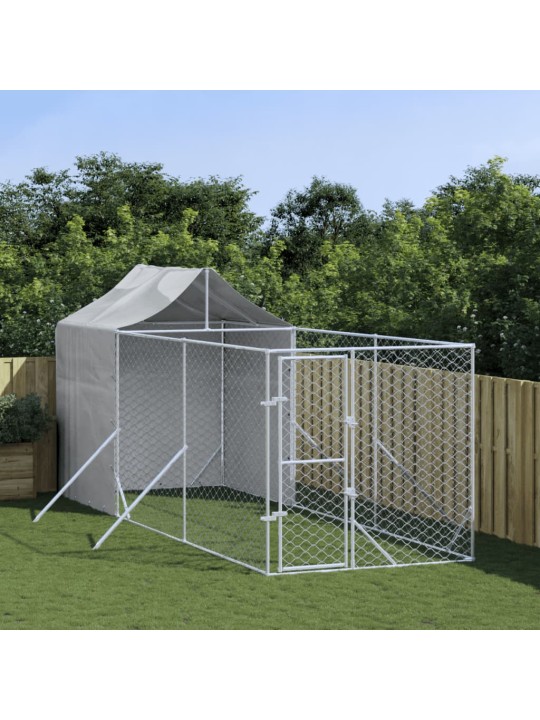 Suņu voljērs ar jumtu, 2x6x2,5m, cinkots tērauds, sudraba krāsā