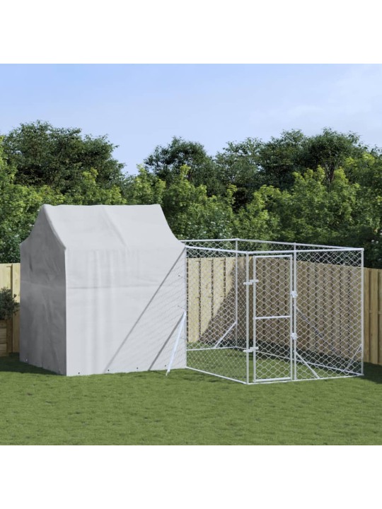 Suņu voljērs ar jumtu, 4x4x2,5m, cinkots tērauds, sudraba krāsā