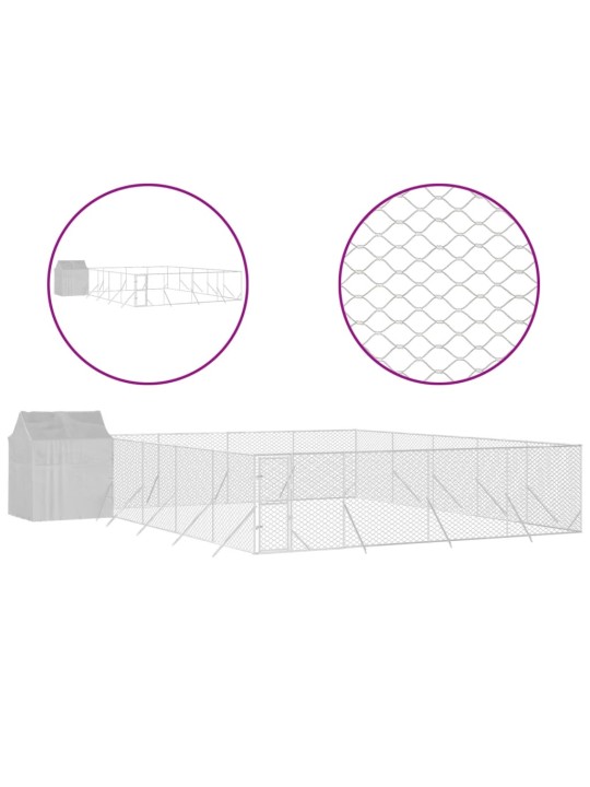 Suņu voljērs ar jumtu, 10x10x2,5m, cinkots tērauds, sudrabains