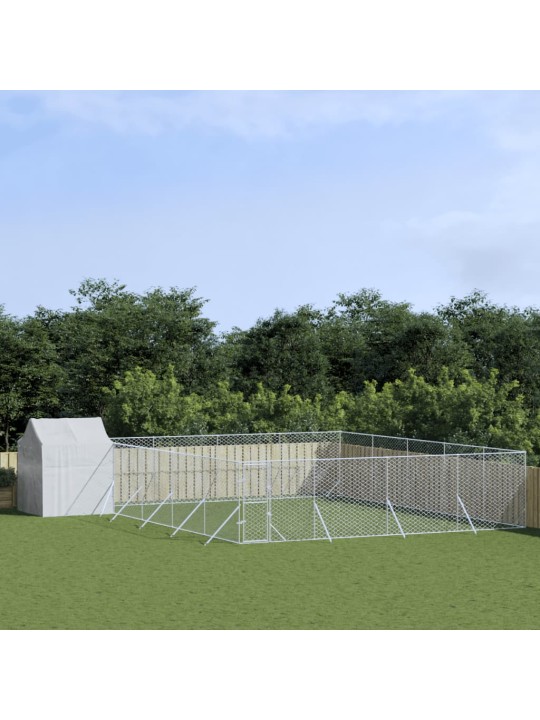 Suņu voljērs ar jumtu, 10x10x2,5m, cinkots tērauds, sudrabains