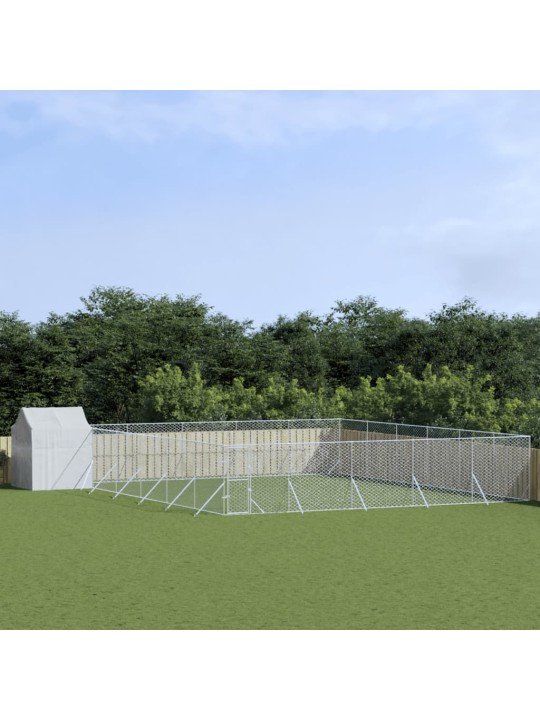 Suņu voljērs ar jumtu, 12x12x2,5m, cinkots tērauds, sudrabains