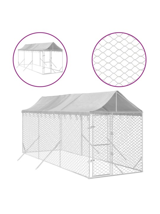 Suņu voljērs ar jumtu, 2x6x2,5m, cinkots tērauds, sudraba krāsā