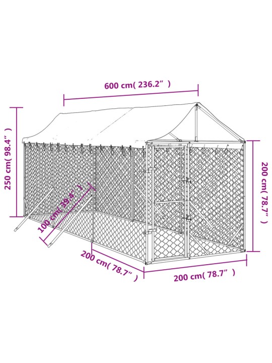 Suņu voljērs ar jumtu, 2x6x2,5m, cinkots tērauds, sudraba krāsā