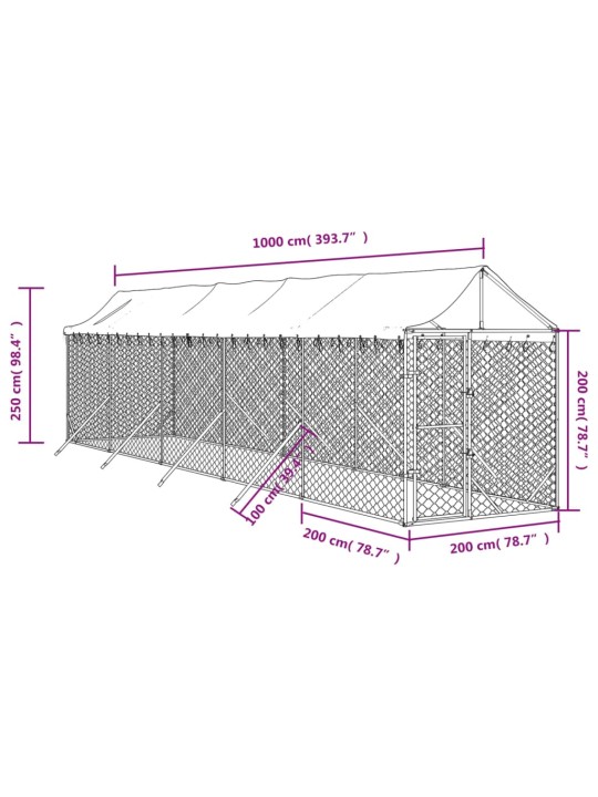 Suņu voljērs ar jumtu, 2x10x2,5m, cinkots tērauds,sudraba krāsā