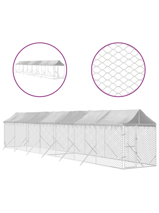 Suņu voljērs ar jumtu, 2x14x2,5m, cinkots tērauds,sudraba krāsā