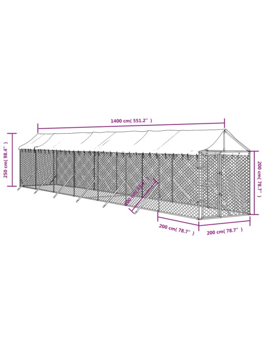 Suņu voljērs ar jumtu, 2x14x2,5m, cinkots tērauds,sudraba krāsā