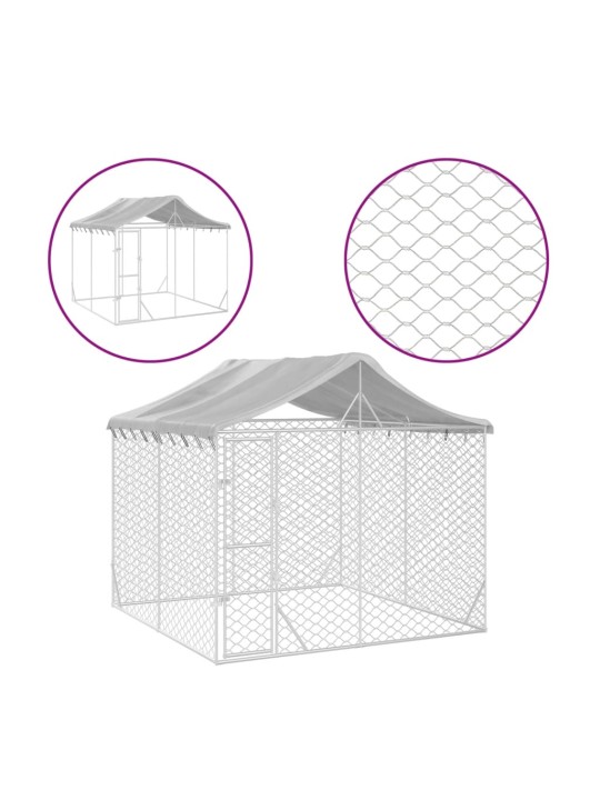 Suņu voljērs ar jumtu, 3x3x2,5m, cinkots tērauds, sudraba krāsā