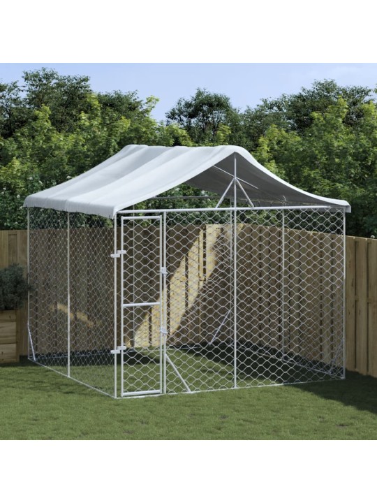 Suņu voljērs ar jumtu, 3x3x2,5m, cinkots tērauds, sudraba krāsā