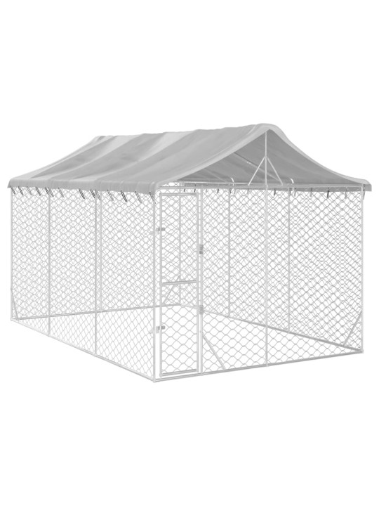 Suņu voljērs ar jumtu, 3x4,5x2,5 m, cinkots tērauds, sudrabains