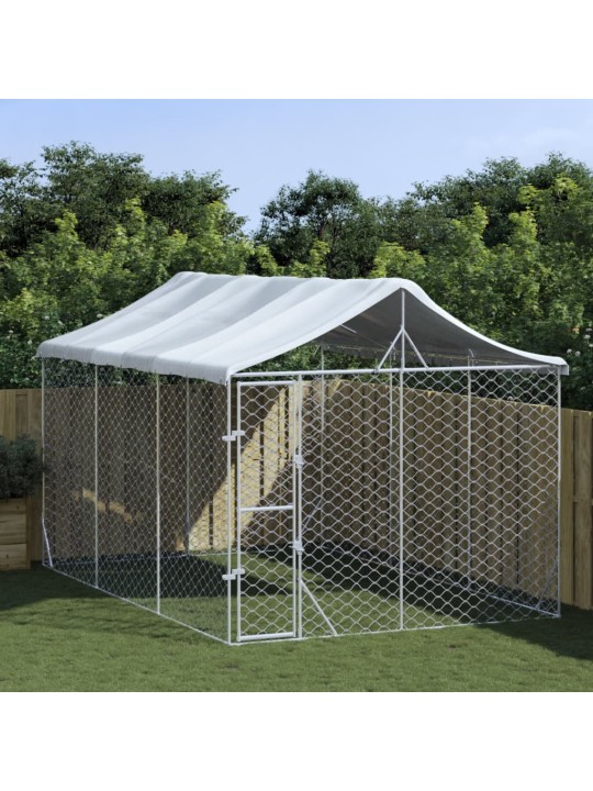 Suņu voljērs ar jumtu, 3x4,5x2,5 m, cinkots tērauds, sudrabains