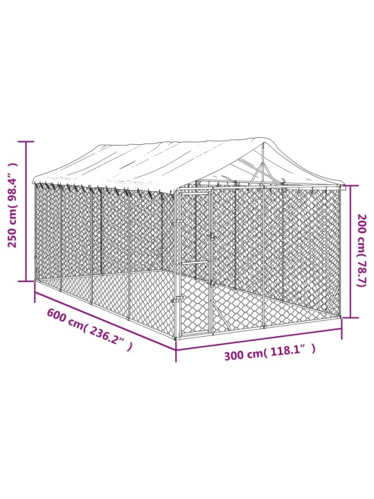 Suņu voljērs ar jumtu, 3x6x2,5m, cinkots tērauds, sudraba krāsā