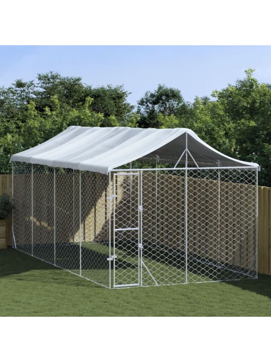 Suņu voljērs ar jumtu, 3x6x2,5m, cinkots tērauds, sudraba krāsā