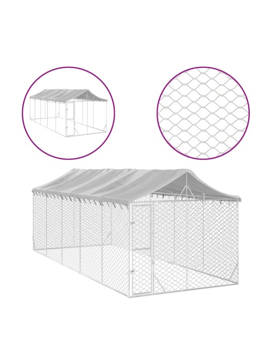 Suņu voljērs ar jumtu, 3x7,5x2,5 m, cinkots tērauds, sudrabains