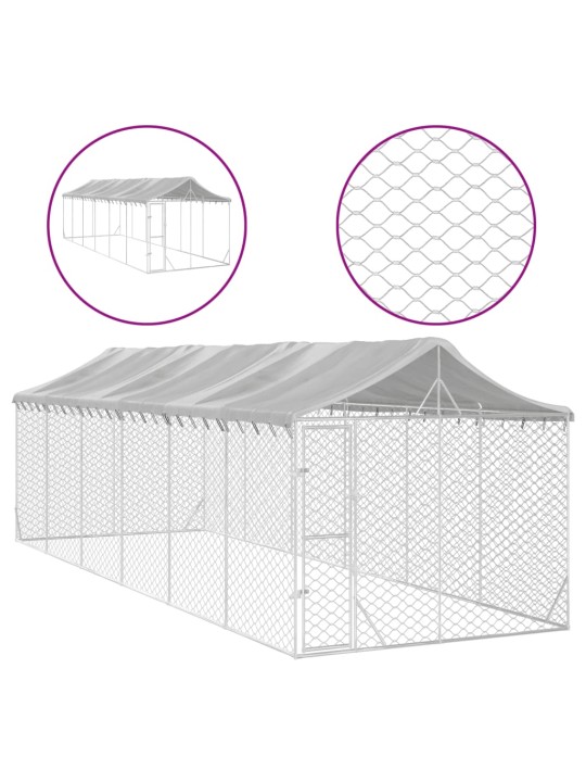 Suņu voljērs ar jumtu, 3x9x2,5m, cinkots tērauds, sudraba krāsā