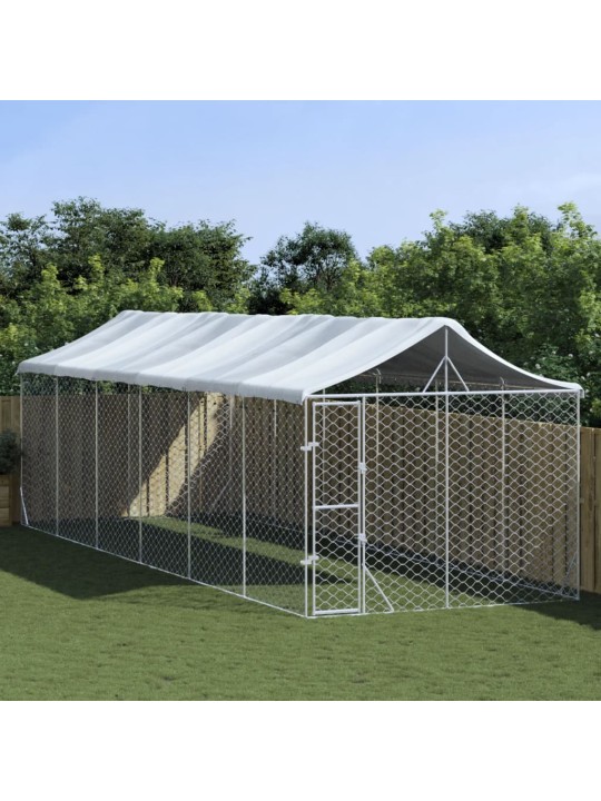 Suņu voljērs ar jumtu, 3x9x2,5m, cinkots tērauds, sudraba krāsā
