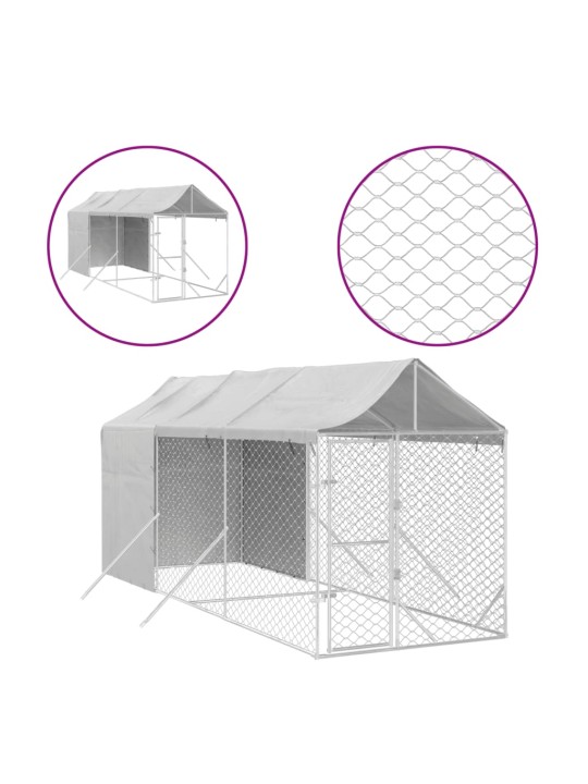 Suņu voljērs ar jumtu, 2x6x2,5m, cinkots tērauds, sudraba krāsā
