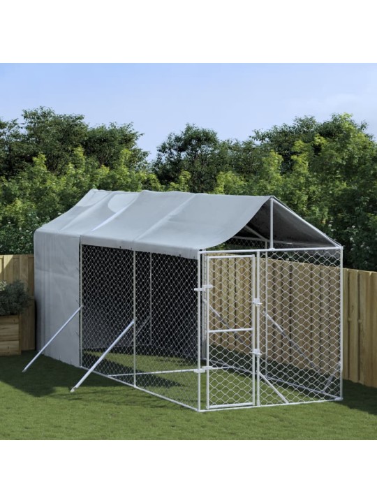 Suņu voljērs ar jumtu, 2x6x2,5m, cinkots tērauds, sudraba krāsā