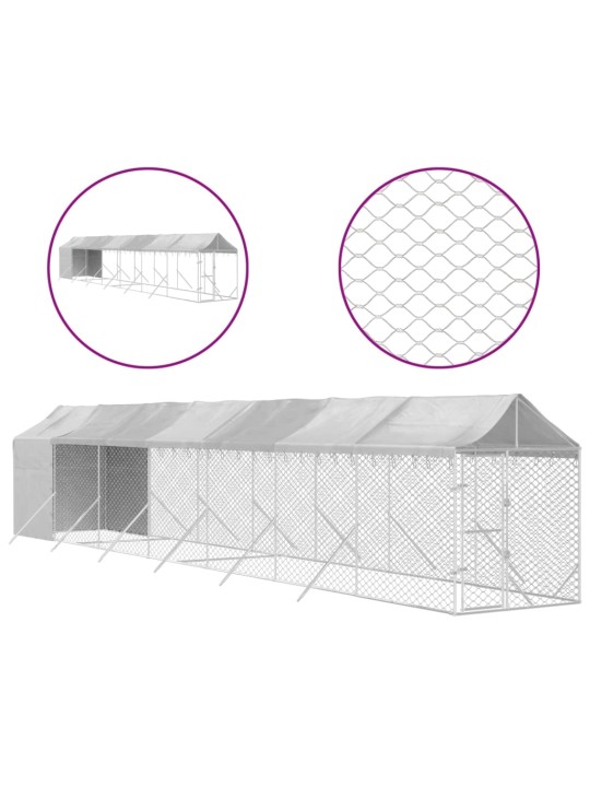 Suņu voljērs ar jumtu, 2x14x2,5m, cinkots tērauds,sudraba krāsā