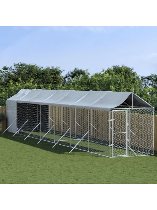 Suņu voljērs ar jumtu, 2x14x2,5m, cinkots tērauds,sudraba krāsā