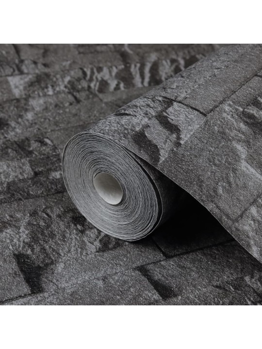 Tapete, 3d akmens dizains, melna, 10x0,53 m, neausta